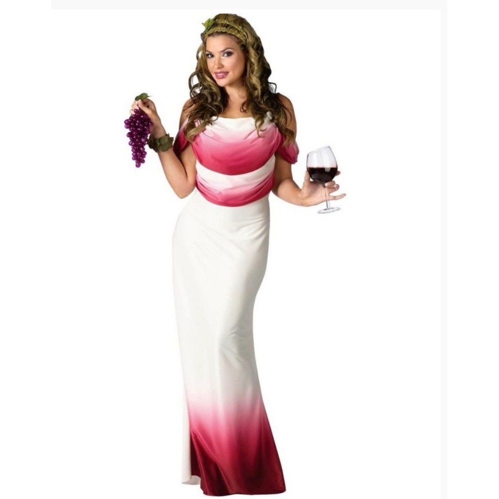Women Grecian Goddess Ombre Maxi Dress Costume Cream Pink Red with Headband